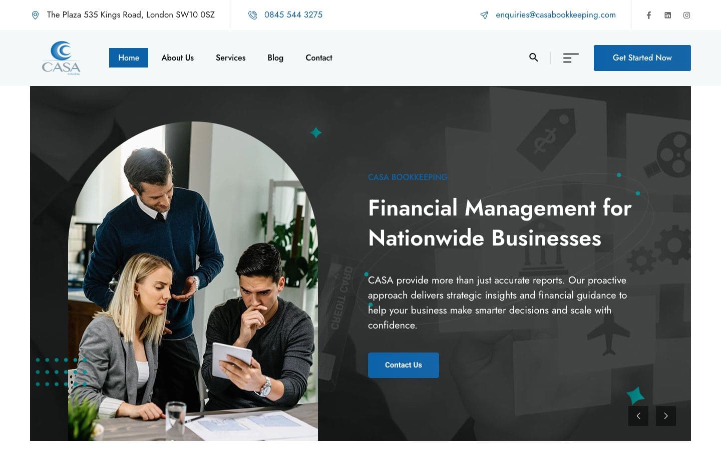 Casa Bookkeeping website for small and medium businesses in London