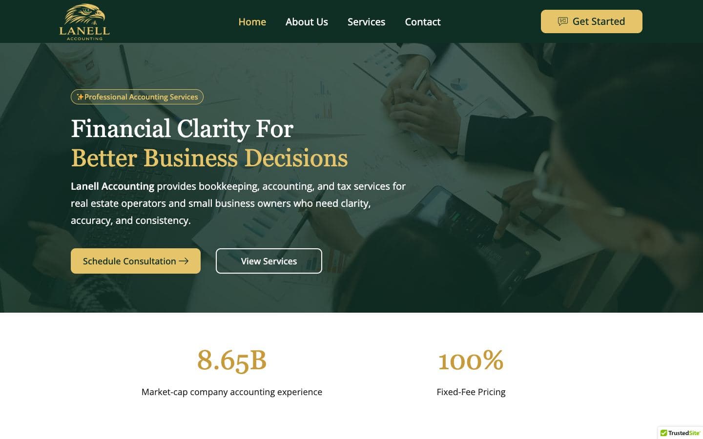 Lanell Accounting website: Financial Clarity for Better Business Decisions, with Schedule Consultation button