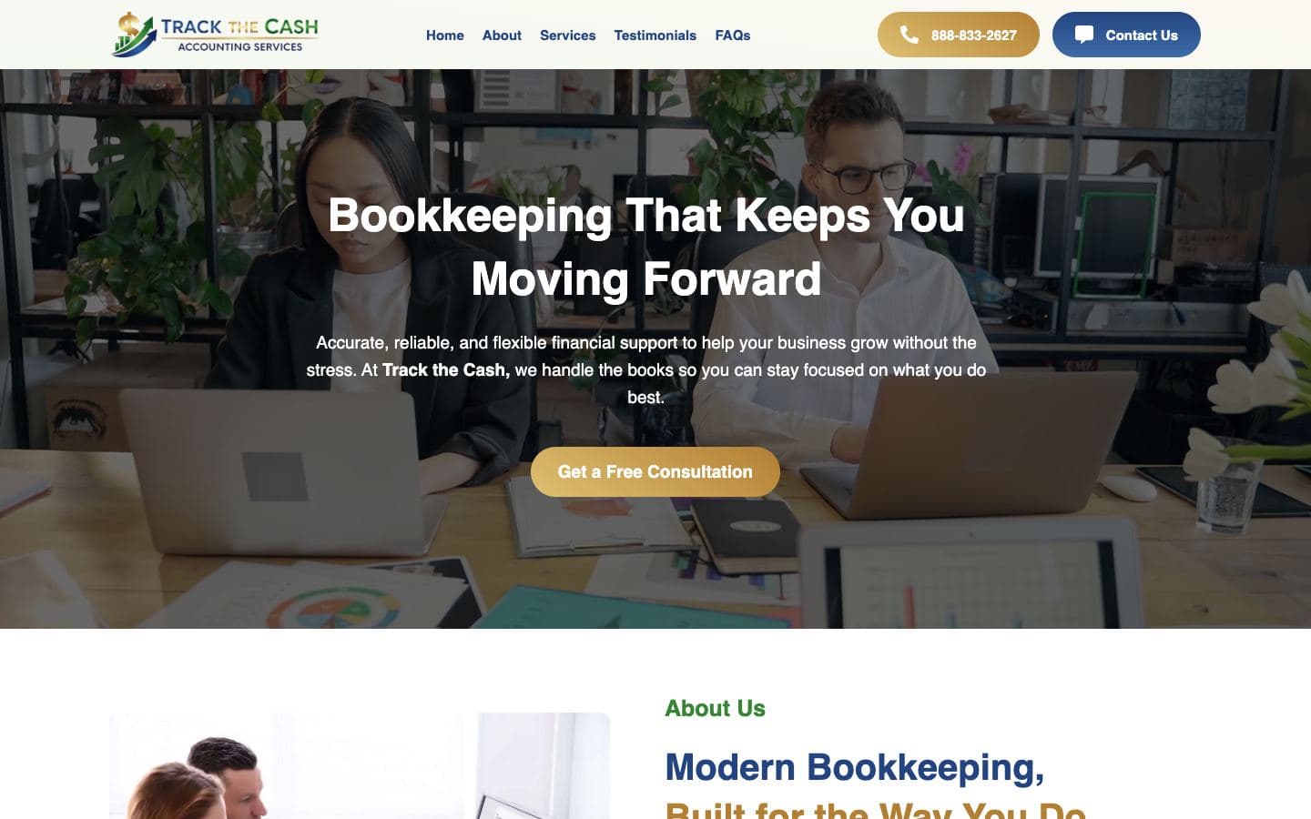 Track the Cash bookkeeping website for small businesses and startups