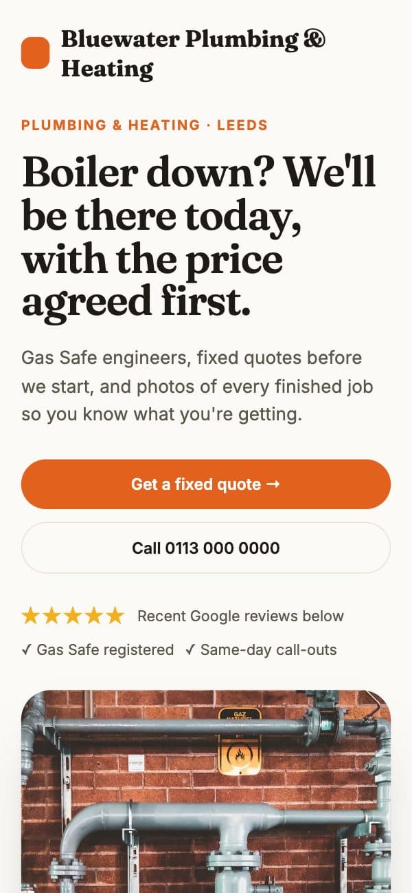 Concept plumbing site on mobile