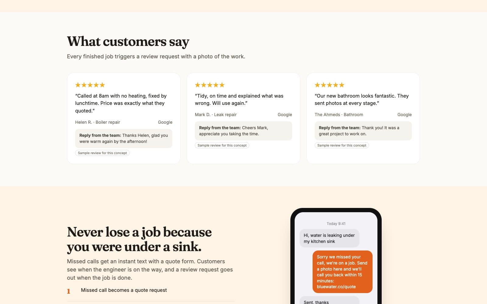 Customer reviews with replies from the team (sample content)