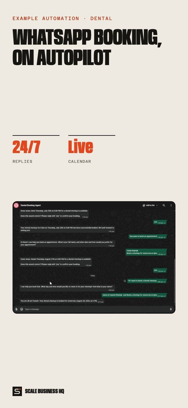 WhatsApp booking agent chat on mobile