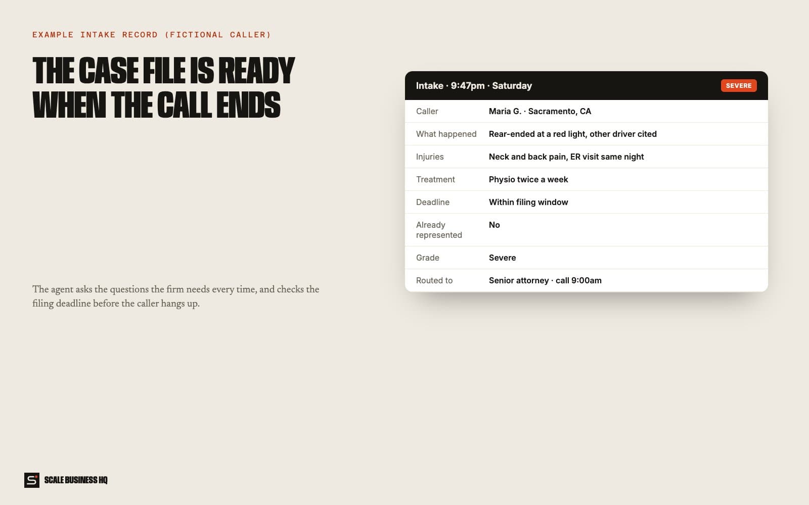 Example intake call with the case details captured