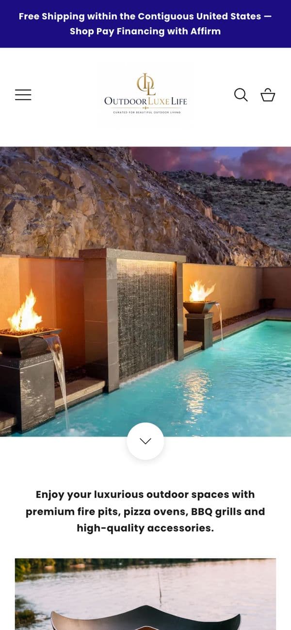 OutdoorLuxeLife homepage on mobile