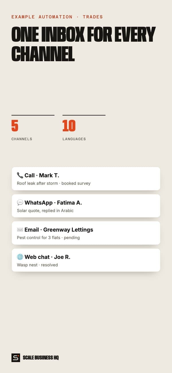 One inbox for calls, texts, WhatsApp, email and web chat on mobile