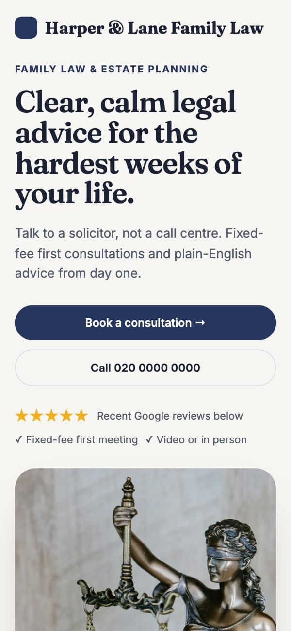 Concept law firm site on mobile