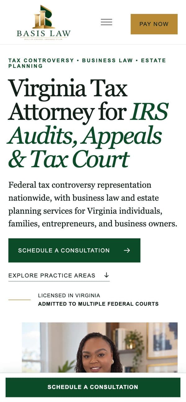 Basis Law website on mobile