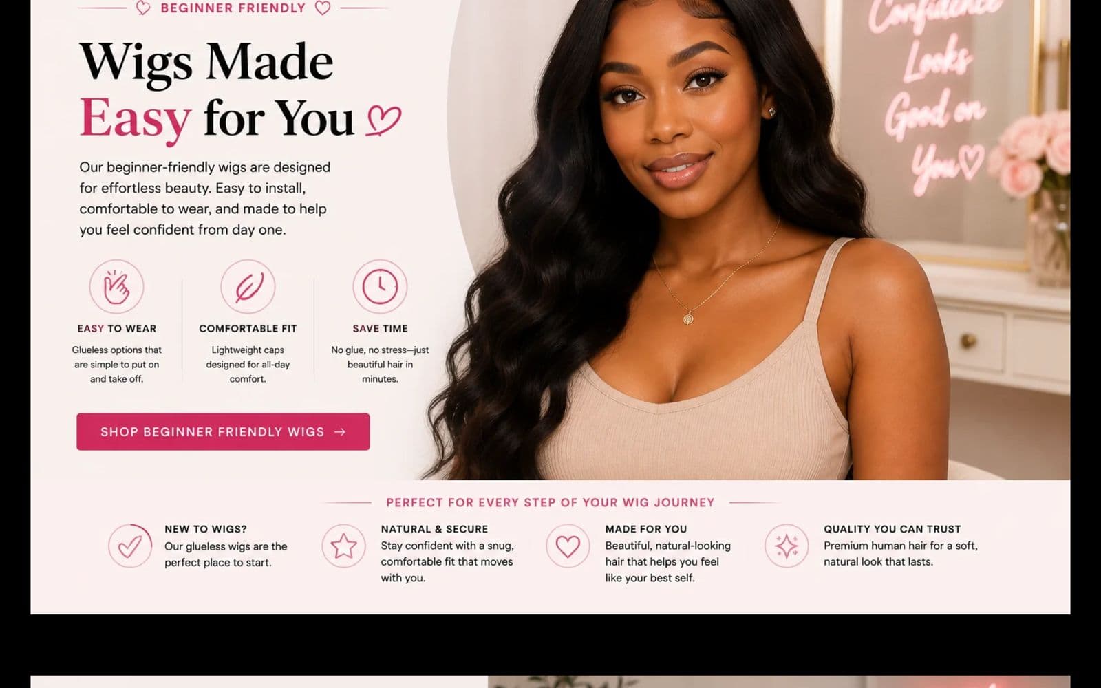 Wigs made easy: beginner-friendly section with easy-wear, comfort and time-saving benefits