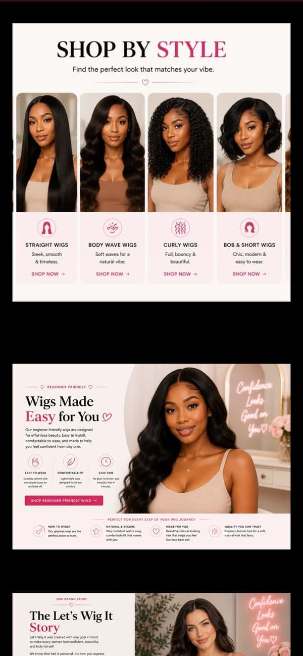 Let's Wig It on mobile: shop by style section