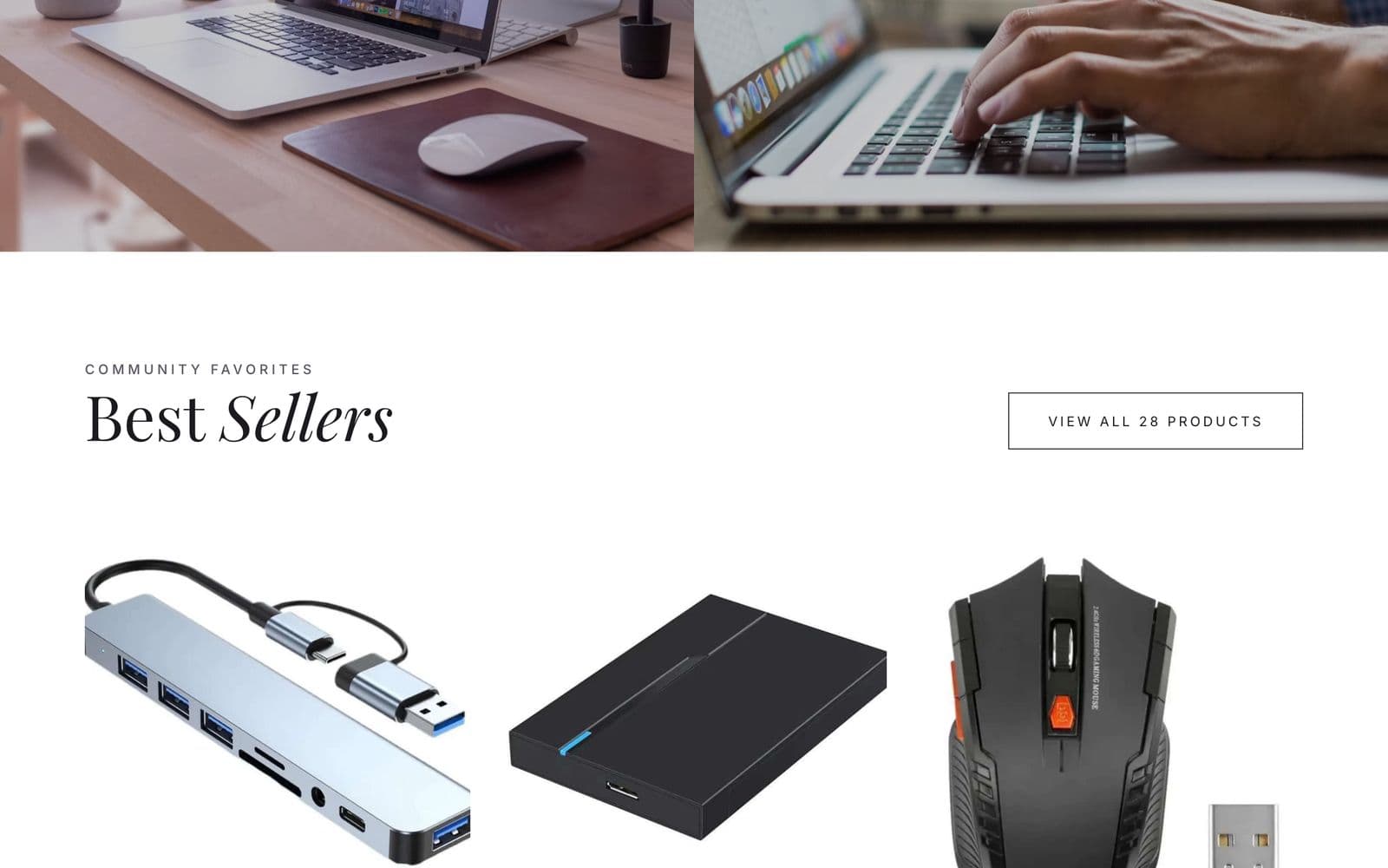 Best sellers row with a desk workspace banner