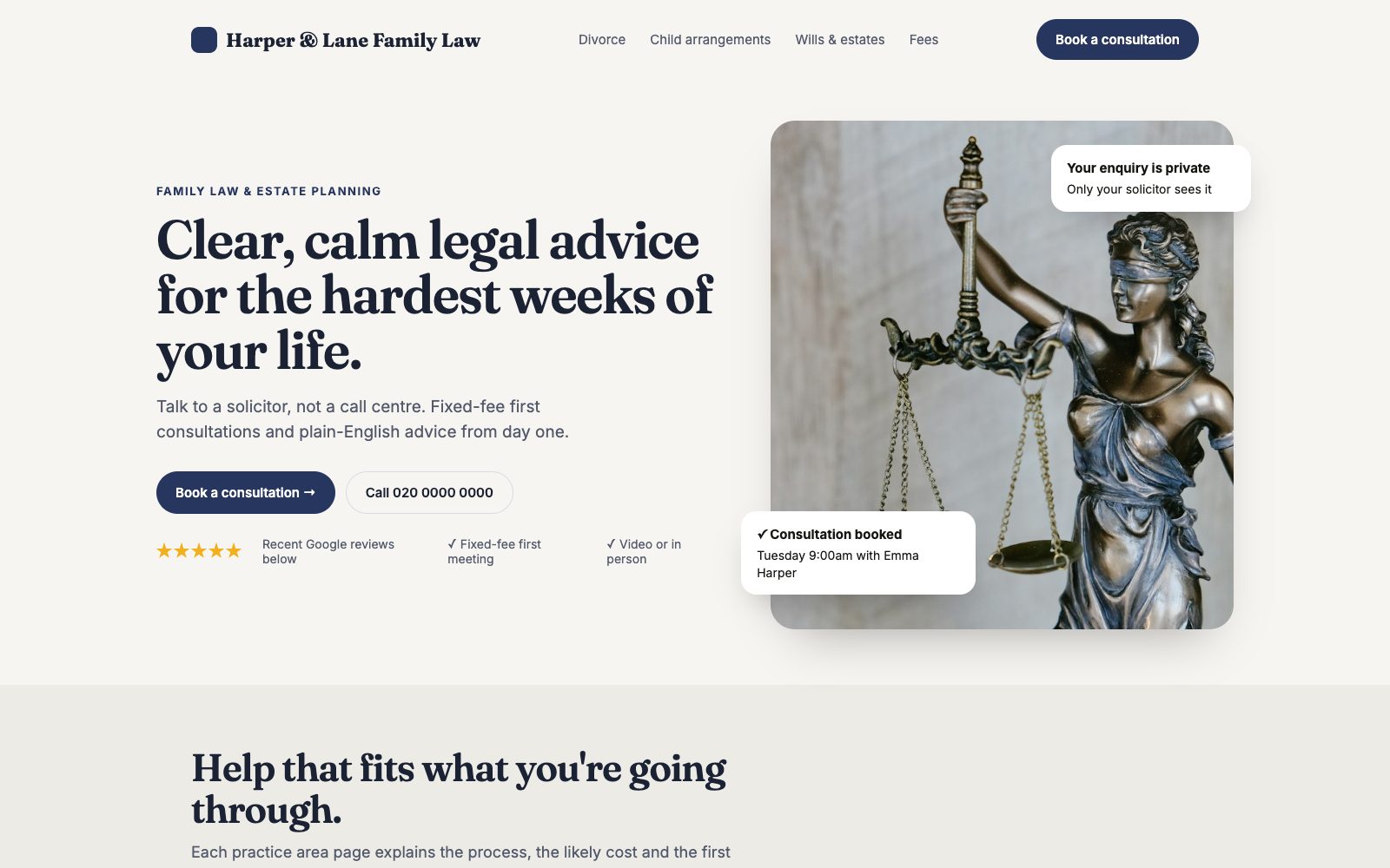 Concept homepage for a family law firm