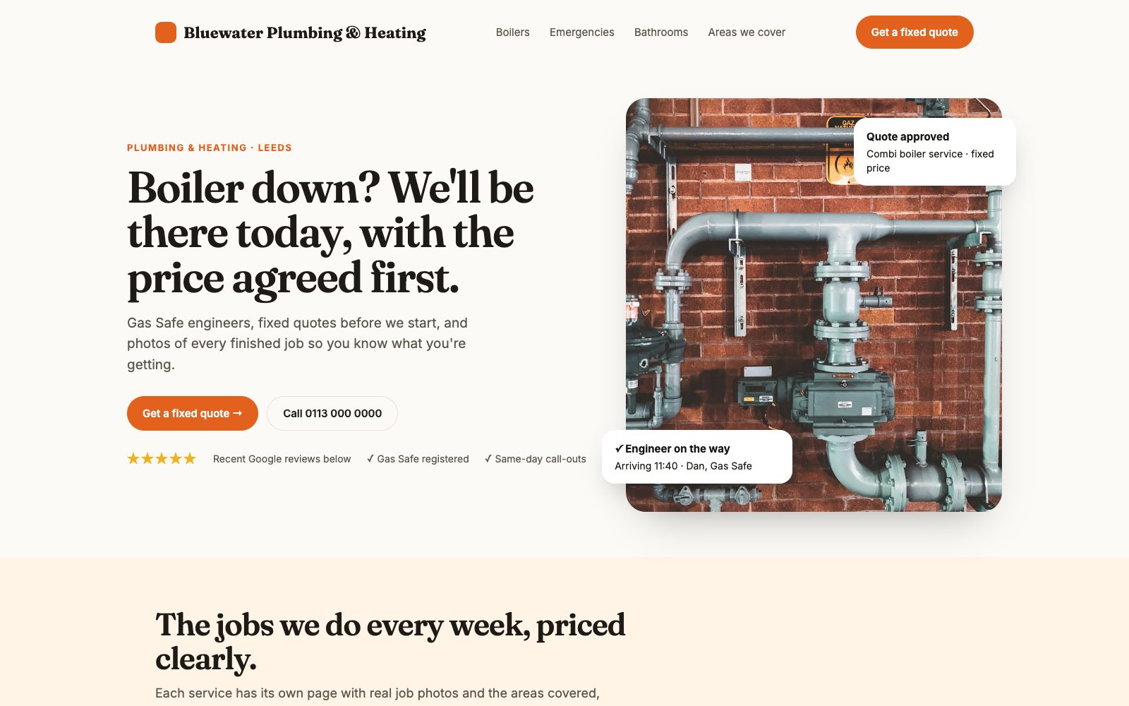 Concept homepage for a plumbing and heating company